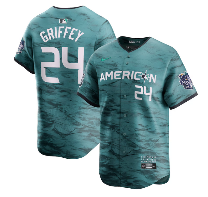 Men's Seattle Mariners #24 Ken Griffey Jr. Teal 2023 All-star Cool Base With Patch Stitched Baseball Jersey